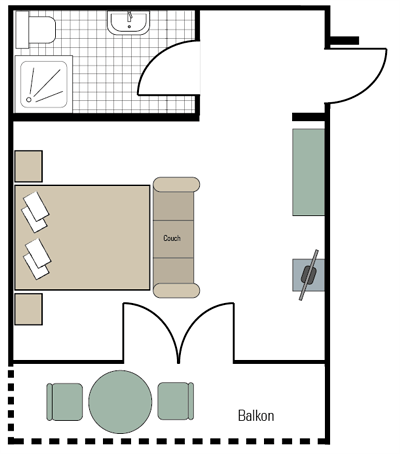 Double room, shower, toilet, balcony